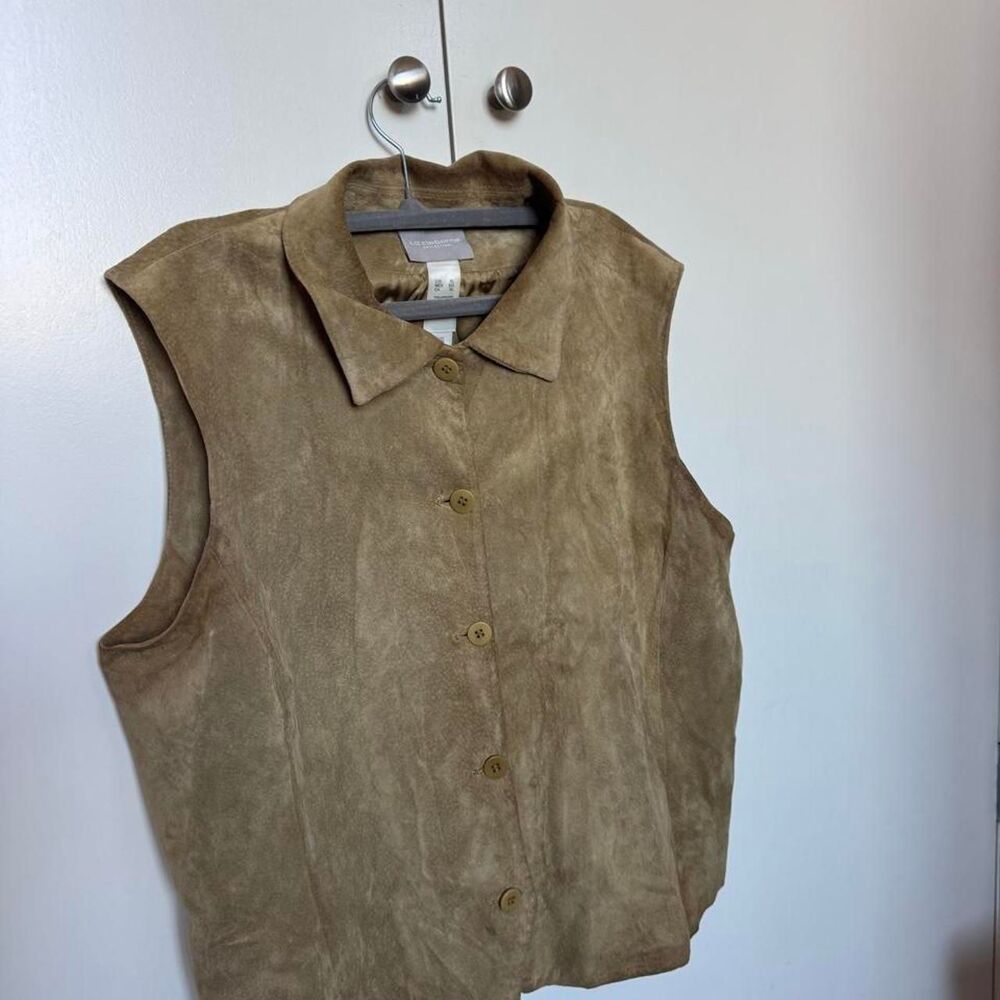 100% genuine suede vintage Liz Claiborne button up sleeveless vest tan unisex